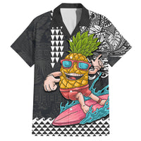 Hawaii Pineapple Surfing Kakau Tribal Personalised Family Matching Off Shoulder Short Dress and Hawaiian Shirt LT03 Dad's Shirt - Short Sleeve Brown - Polynesian Pride