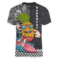 Hawaii Pineapple Surfing Kakau Tribal Personalised Women V Neck T Shirt LT03 - Polynesian Pride