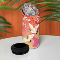 Hawaiian and Japanese Culture Together 4 in 1 Can Cooler Tumbler Kakau Art Tattoo with Cranes and Sakura Spring Vibe - Polynesian Pride