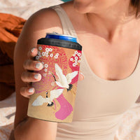 Hawaiian and Japanese Culture Together 4 in 1 Can Cooler Tumbler Kakau Art Tattoo with Cranes and Sakura Spring Vibe - Polynesian Pride