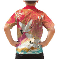 Hawaiian and Japanese Culture Together Family Matching Mermaid Dress and Hawaiian Shirt Kakau Art Tattoo with Cranes and Sakura Spring Vibe - Polynesian Pride