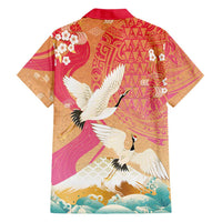 Hawaiian and Japanese Culture Together Family Matching Mermaid Dress and Hawaiian Shirt Kakau Art Tattoo with Cranes and Sakura Spring Vibe - Polynesian Pride
