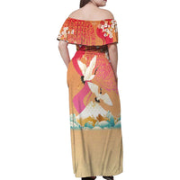 Hawaiian and Japanese Culture Together Family Matching Off Shoulder Maxi Dress and Hawaiian Shirt Kakau Art Tattoo with Cranes and Sakura Spring Vibe - Polynesian Pride