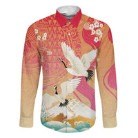 Hawaiian and Japanese Culture Together Family Matching Off Shoulder Short Dress and Hawaiian Shirt Kakau Art Tattoo with Cranes and Sakura Spring Vibe - Polynesian Pride