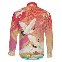 Hawaiian and Japanese Culture Together Family Matching Off Shoulder Short Dress and Hawaiian Shirt Kakau Art Tattoo with Cranes and Sakura Spring Vibe - Polynesian Pride