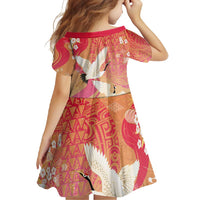 Hawaiian and Japanese Culture Together Family Matching Summer Maxi Dress and Hawaiian Shirt Kakau Art Tattoo with Cranes and Sakura Spring Vibe - Polynesian Pride