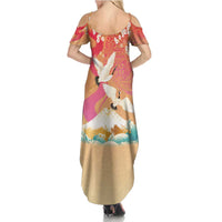 Hawaiian and Japanese Culture Together Family Matching Summer Maxi Dress and Hawaiian Shirt Kakau Art Tattoo with Cranes and Sakura Spring Vibe - Polynesian Pride