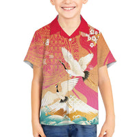 Hawaiian and Japanese Culture Together Family Matching Summer Maxi Dress and Hawaiian Shirt Kakau Art Tattoo with Cranes and Sakura Spring Vibe - Polynesian Pride