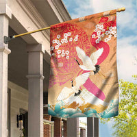 Hawaiian and Japanese Culture Together Garden Flag Kakau Art Tattoo with Cranes and Sakura Spring Vibe - Polynesian Pride