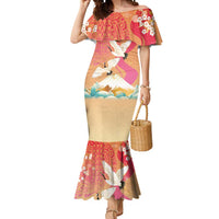Hawaiian and Japanese Culture Together Mermaid Dress Kakau Art Tattoo with Cranes and Sakura Spring Vibe - Polynesian Pride