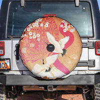 Hawaiian and Japanese Culture Together Spare Tire Cover Kakau Art Tattoo with Cranes and Sakura Spring Vibe - Polynesian Pride
