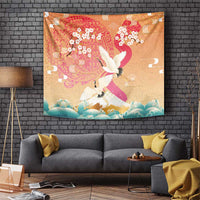Hawaiian and Japanese Culture Together Tapestry Kakau Art Tattoo with Cranes and Sakura Spring Vibe - Polynesian Pride