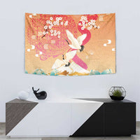 Hawaiian and Japanese Culture Together Tapestry Kakau Art Tattoo with Cranes and Sakura Spring Vibe - Polynesian Pride