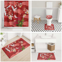 Hawaiian and Japanese Culture Together Bathroom Set Red Ohia Lehua Plumeria and Sakura Blooming - Polynesian Pride