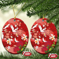 Hawaiian and Japanese Culture Together Ceramic Ornament Red Ohia Lehua Plumeria and Sakura Blooming - Polynesian Pride