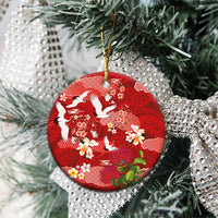 Hawaiian and Japanese Culture Together Ceramic Ornament Red Ohia Lehua Plumeria and Sakura Blooming - Polynesian Pride