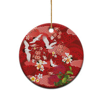 Hawaiian and Japanese Culture Together Ceramic Ornament Red Ohia Lehua Plumeria and Sakura Blooming - Polynesian Pride
