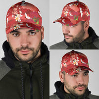 Hawaiian and Japanese Culture Together Classic Cap Red Ohia Lehua Plumeria and Sakura Blooming - Polynesian Pride