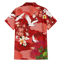 Hawaiian and Japanese Culture Together Family Matching Mermaid Dress and Hawaiian Shirt Red Ohia Lehua Plumeria and Sakura Blooming - Polynesian Pride