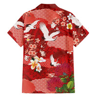 Hawaiian and Japanese Culture Together Family Matching Off Shoulder Maxi Dress and Hawaiian Shirt Red Ohia Lehua Plumeria and Sakura Blooming - Polynesian Pride
