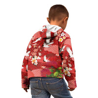 Hawaiian and Japanese Culture Together Kid Hoodie Red Ohia Lehua Plumeria and Sakura Blooming - Polynesian Pride