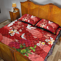 Hawaiian and Japanese Culture Together Quilt Bed Set Red Ohia Lehua Plumeria and Sakura Blooming - Polynesian Pride