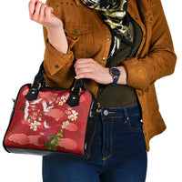 Hawaiian and Japanese Culture Together Shoulder Handbag Red Ohia Lehua Plumeria and Sakura Blooming - Polynesian Pride