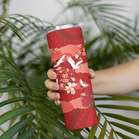 Hawaiian and Japanese Culture Together Skinny Tumbler Red Ohia Lehua Plumeria and Sakura Blooming - Polynesian Pride