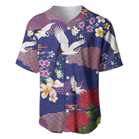 Hawaiian and Japanese Culture Together Baseball Jersey Blue Ohia Lehua Plumeria and Sakura Blooming - Polynesian Pride