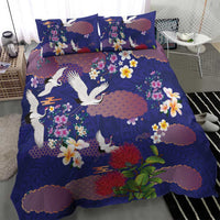 Hawaiian and Japanese Culture Together Bedding Set Blue Ohia Lehua Plumeria and Sakura Blooming - Polynesian Pride