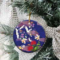 Hawaiian and Japanese Culture Together Ceramic Ornament Blue Ohia Lehua Plumeria and Sakura Blooming - Polynesian Pride