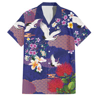 Hawaiian and Japanese Culture Together Family Matching Mermaid Dress and Hawaiian Shirt Blue Ohia Lehua Plumeria and Sakura Blooming - Polynesian Pride