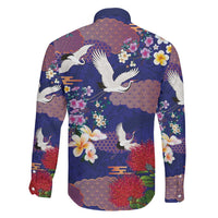 Hawaiian and Japanese Culture Together Family Matching Off Shoulder Maxi Dress and Hawaiian Shirt Blue Ohia Lehua Plumeria and Sakura Blooming - Polynesian Pride