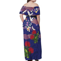 Hawaiian and Japanese Culture Together Family Matching Off Shoulder Maxi Dress and Hawaiian Shirt Blue Ohia Lehua Plumeria and Sakura Blooming - Polynesian Pride