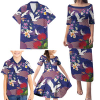 Hawaiian and Japanese Culture Together Family Matching Puletasi and Hawaiian Shirt Blue Ohia Lehua Plumeria and Sakura Blooming - Polynesian Pride
