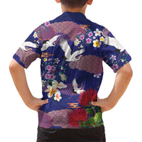 Hawaiian and Japanese Culture Together Family Matching Short Sleeve Bodycon Dress and Hawaiian Shirt Blue Ohia Lehua Plumeria and Sakura Blooming - Polynesian Pride