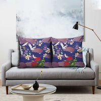 Hawaiian and Japanese Culture Together Pillow Cover Blue Ohia Lehua Plumeria and Sakura Blooming - Polynesian Pride