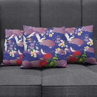 Hawaiian and Japanese Culture Together Pillow Cover Blue Ohia Lehua Plumeria and Sakura Blooming - Polynesian Pride