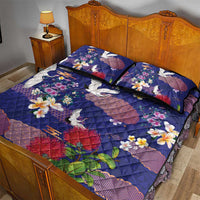Hawaiian and Japanese Culture Together Quilt Bed Set Blue Ohia Lehua Plumeria and Sakura Blooming - Polynesian Pride