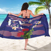 Hawaiian and Japanese Culture Together Sarong Blue Ohia Lehua Plumeria and Sakura Blooming - Polynesian Pride