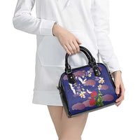 Hawaiian and Japanese Culture Together Shoulder Handbag Blue Ohia Lehua Plumeria and Sakura Blooming LT03 - Polynesian Pride