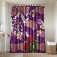 Hawaiian and Japanese Culture Together Bathroom Set Purple Ohia Lehua Plumeria and Sakura Blooming - Polynesian Pride