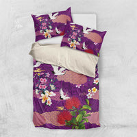 Hawaiian and Japanese Culture Together Bedding Set Purple Ohia Lehua Plumeria and Sakura Blooming - Polynesian Pride