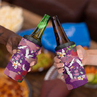 Hawaiian and Japanese Culture Together 4 in 1 Can Cooler Tumbler Purple Ohia Lehua Plumeria and Sakura Blooming - Polynesian Pride