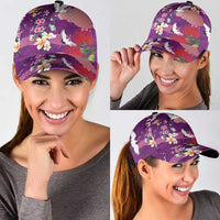 Hawaiian and Japanese Culture Together Classic Cap Purple Ohia Lehua Plumeria and Sakura Blooming - Polynesian Pride