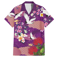 Hawaiian and Japanese Culture Together Family Matching Off Shoulder Maxi Dress and Hawaiian Shirt Purple Ohia Lehua Plumeria and Sakura Blooming - Polynesian Pride