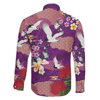 Hawaiian and Japanese Culture Together Family Matching Off Shoulder Maxi Dress and Hawaiian Shirt Purple Ohia Lehua Plumeria and Sakura Blooming - Polynesian Pride