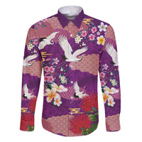 Hawaiian and Japanese Culture Together Family Matching Summer Maxi Dress and Hawaiian Shirt Purple Ohia Lehua Plumeria and Sakura Blooming - Polynesian Pride