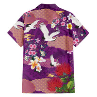 Hawaiian and Japanese Culture Together Family Matching Tank Maxi Dress and Hawaiian Shirt Purple Ohia Lehua Plumeria and Sakura Blooming - Polynesian Pride