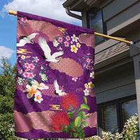 Hawaiian and Japanese Culture Together Garden Flag Purple Ohia Lehua Plumeria and Sakura Blooming - Polynesian Pride